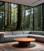  现代别墅室内沙发与森林景观458#横屏 	 