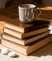 桌上书籍叠放配咖啡杯864#横屏 