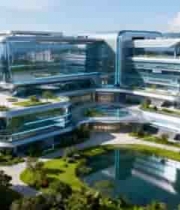  现代化写字楼建筑鸟瞰1917#横屏 	 