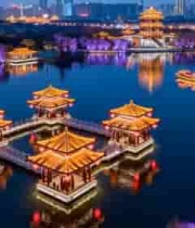  西安夜景古建筑景观素材1454#横屏 	 