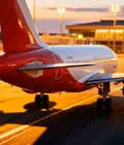  夕阳下机场跑道上的客机997#横屏 	 -