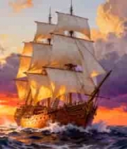  夕阳下海洋中的帆船457#横屏 	 