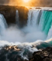 壮丽瀑布日落景观2659#横屏 