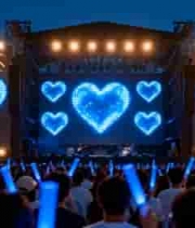  舞台前观众观赏烟火表演420#横屏 	 