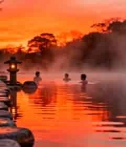  夕阳下的温泉池风景1045#横屏 	 
