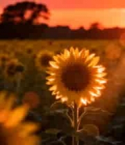  夕阳下的向日葵花田1541#横屏 	 