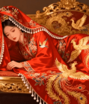 中式新娘着凤冠霞帔躺沙发4627#横屏 