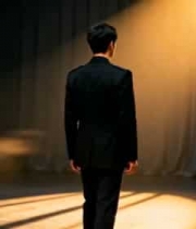  舞台上穿西装男子逆光背影2559#横屏 	 