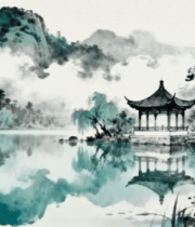 中式山水水墨画风景素材4823#横屏 