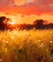  夕阳下的草地风景3036#横屏 	 