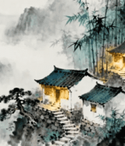 中式山水古风房屋素材5254#横屏 