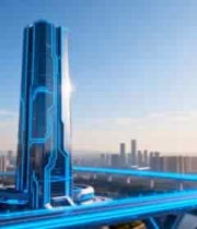  未来科技感城市高楼与桥梁338#横屏 	 