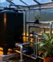  温室大棚内的储水罐与植物2545#横屏 	 