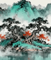 中式山水国画风景5163#横屏 