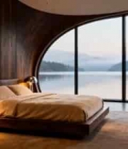  卧室弧形窗湖景室内装修1019#横屏 	 