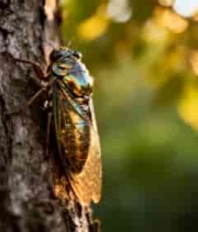  树干上的蝉特写1576#横屏 	 