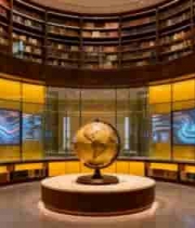  图书馆内地球仪与书架场景2397#横屏 	 