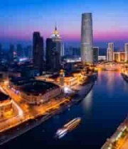  天津海河城市夜景航拍素材2580#横屏 	 