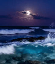 月夜下的海浪与礁石景观2595#横屏 