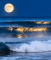 月夜下大海海浪景观2665#横屏 