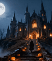 月夜下城堡前的万圣节场景3994#横屏 