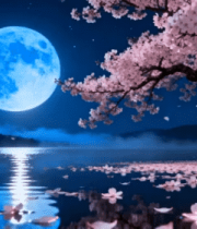 月夜樱花湖景自然风光1375#横屏 