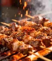  炭火上烤制的美味羊肉串2609#横屏 	 