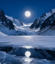 月夜下雪山湖泊全景5340#横屏 