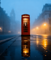 雨夜街道的红色电话亭3840#横屏 