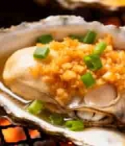  炭火上的蒜蓉烤生蚝特写819#横屏 	 