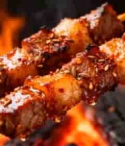  炭火烤制的美味羊肉串2286#横屏 	 