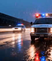 夜公路上行驶的救护车警车5408#横屏 