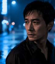 雨夜街头男子侧身特写2234#横屏 