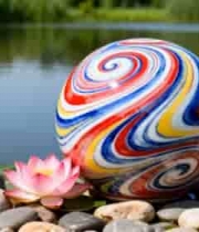  水边彩色球体与荷花素材662#横屏 	 