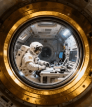 宇航员于空间站内操作设备2938#横屏 