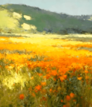 油画风花海山丘景色649#横屏 