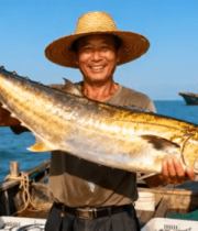 渔民海上展示捕获大鱼3446#横屏 