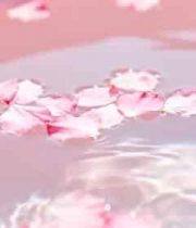  水面漂浮的粉色花瓣500#横屏 	 