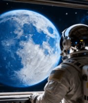 宇航员太空舱内眺望地球2957#横屏 