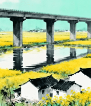 油菜花田上的高架桥景观3768#横屏 