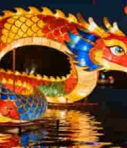  水面上的龙形花灯夜景1632#横屏 	 -