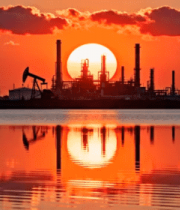 油田夕阳下的磕头机景观541#横屏 