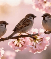 樱花树枝上的麻雀特写5413#横屏 