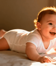 婴儿床上趴着微笑4787#横屏 