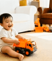 婴儿在室内玩玩具卡车4967#横屏 