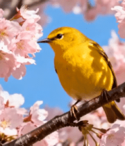 樱花树上的黄色小鸟4162#横屏 