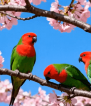 樱花树上的多彩鹦鹉4189#横屏 