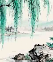  水墨山水柳树风景素材1276#横屏 	 