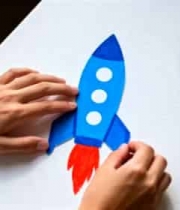  双手制作蓝色纸火箭1834#横屏 	 - 