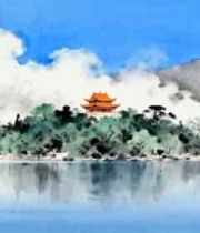  水墨山水古风建筑景观1313#横屏 	 -